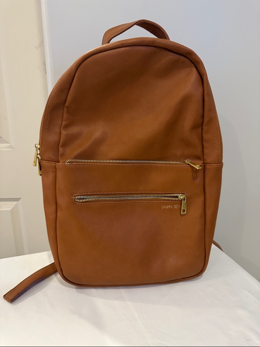 Fawn Design Tan Faux Leather Backpack with Gold Hardware